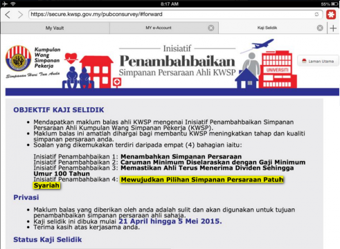Kaji selidik KWSP secara online melalui iAkaun