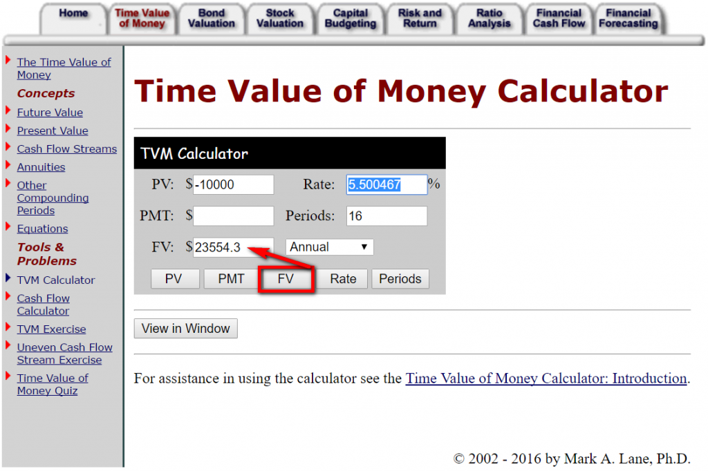 Time Value of Money Calculator by Mark A. Lane, PhD